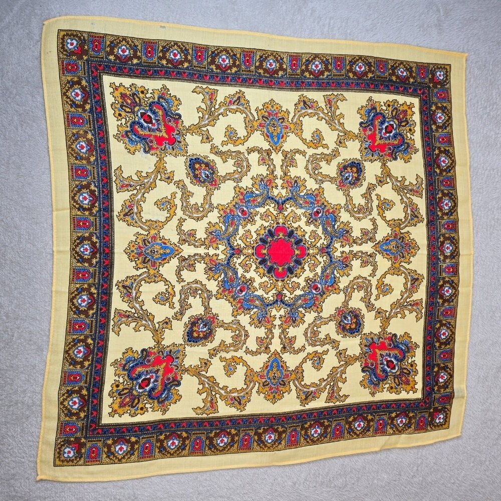English Village Scarf Square Wool Japan Persian Inspired Baroque Floral Boho VTG